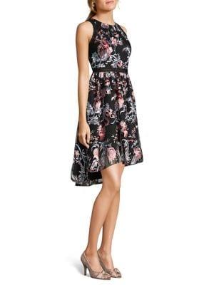 Adrianna Papell Floral-print Halter Fit-and-flare Dress