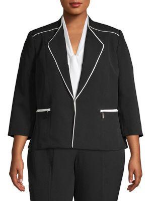 Albert Nipon Plus Jewel Neck Trimmed Blazer