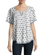 Two By Vince Camuto Printed Pintucked Top