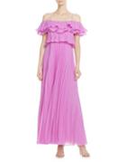 Halston Heritage Off-the-shoulder Pleated Maxi Dress