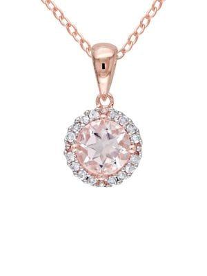 Sonatina Rose Goldplated, Morganite & 0.1 Tcw Diamond Halo Pendant Necklace