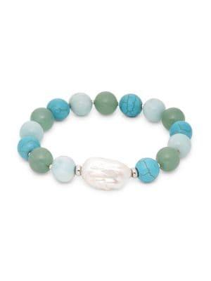 Lord & Taylor Biwa Pearl & Genuine Stone Stretch Bead Bracelet