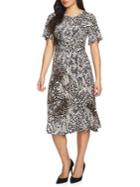 Chaus Graceful Blooms Flutter-sleeve Leopard Print Ruched Dress