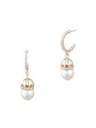 Anne Klein Goldtone, Crystal And White Faux Pearl Drop Earrings