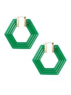 Sole Society Goldtone & Green Resin Hexagon Hoop Earrings