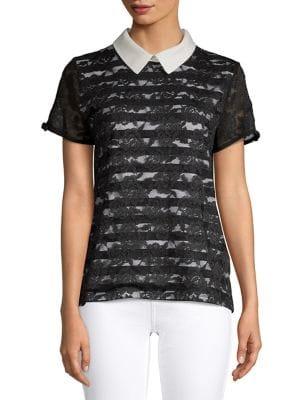 Karl Lagerfeld Paris Striped Lace Top