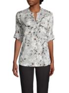 Calvin Klein Roll-sleeve Button-front Floral-print Top