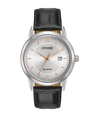 Citizen Men S Eco-drive Stainless Steel And Leather Watch