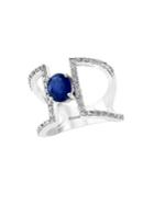 Effy 14k White Gold, Diamond & Sapphire Double Band Ring