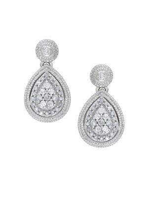 Lord & Taylor Diamond And Sterling Silver Teardrop Earrings