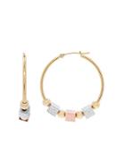 Lord & Taylor 14k Yellow Gold, 14k White Gold And 14k Rose Gold Beaded Hoop Earrings