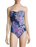 Tommy Bahama Paisley Leaves Bandeau One-piece Swimsuit