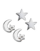 Lord & Taylor Sterling Silver Moon And Star Earrings Set