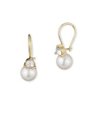 Anne Klein 8mm Imitation Pearl And Crystal Drop Earrings