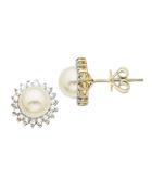 Lord & Taylor 14 Kt. Gold Diamond And Freshwater Pearl Earrings