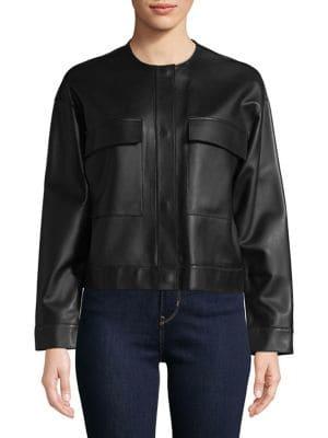Cole Haan Collarless Leather Jacket
