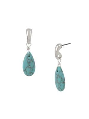 Robert Lee Morris Soho Turks & Beads Silvertone And Turquoise Teardrop Earrings