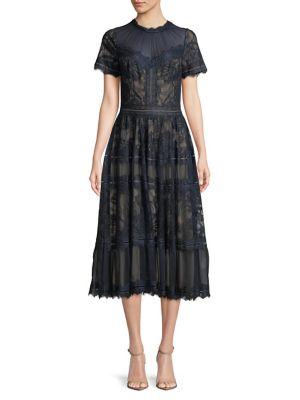 Tadashi Shoji Embroidered Lace Midi Dress