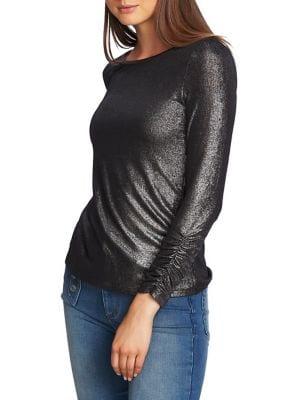 1.state Metallic Ruched-sleeve Top