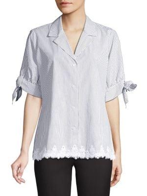 Karl Lagerfeld Paris Stripe Scallop-trimmed Button-down Shirt