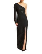 Nicole Miller One-shoulder Silk Floor-length Gown
