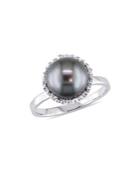 Sonatina Black Tahitian Cultured Pearl, Diamond And 14k White Gold Cocktail Ring