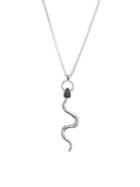 Lucky Brand Talisman Trends Silvertone, Black Agate & Crystal Snake Pendant Necklace