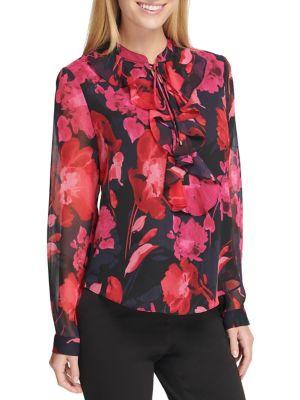 Tommy Hilfiger Floral Ruffle Long Sleeve Blouse