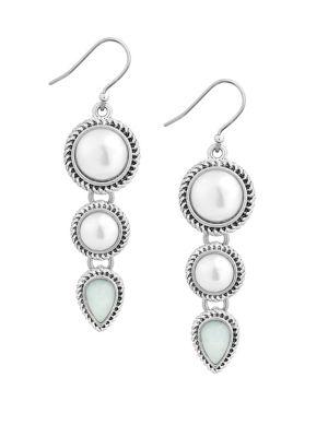 Lucky Brand May Chase Faux Pearl And Dyed Jade Triple Drop Earrings