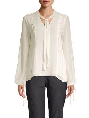 Ellen Tracy Petite Beaded Long Sleeve Blouse