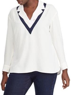Lauren Ralph Lauren Plus Notch Lapel Georgette Top