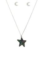 Betsey Johnson Silvertone Star Pendant Necklace & Moon Stud Earrings Set