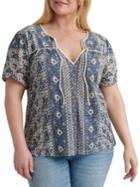 Lucky Brand Plus Printed Tie-neck Top