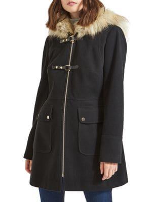 Miss Selfridge Faux-fur Trimmed Coat