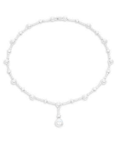 Nadri Crystal Pave Faux Pearl Lariat Necklace
