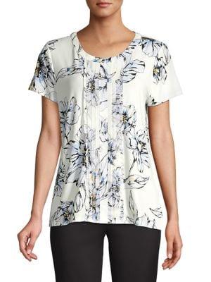 Karl Lagerfeld Paris Floral-print Pleated Short-sleeve Top