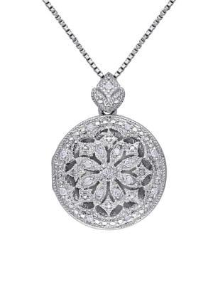 Sonatina Sterling Silver 0.1 Tcw Diamond Floral Vintage Locket Necklace