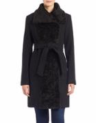 Vince Camuto Faux Fur-collared Belted Coat