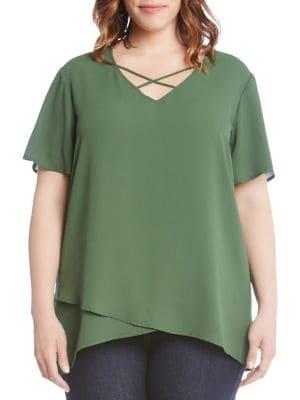 Karen Kane Plus Crisscross Front Blouse