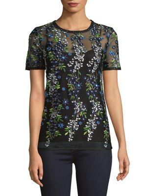 Elie Tahari Val Embroidered Overlay Top