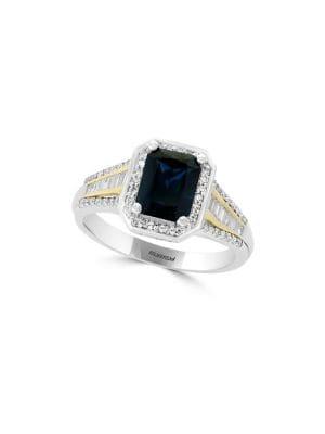 Effy Royale Bleu Diamond, Natural Sapphire And 14k White Gold And Yellow Gold Ring
