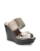 Charles By Charles David Fighter Metallic Leather Platform Wedge Sandals