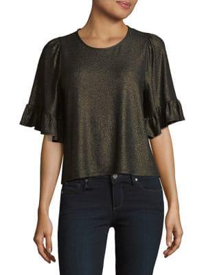 Highline Collective Flutter-sleeve Foil Print Shine Top