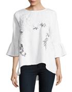 Context Embroidered Bell-sleeved Top