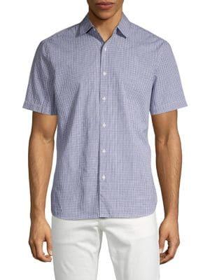 Black Brown Short Sleeve Checkered Print Button Front Shirt