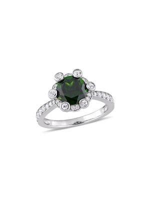 Sonatina Hemisphere Halo 14k White Gold, Chrome Diopside, White Sapphire & Diamond Ring