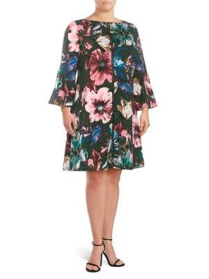 Gabby Skye Plus Floral Printed Bell Sleeve Dress