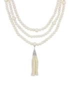Sonatina 18k White Gold, Pearl & Diamond Three-strand Tassel Necklace