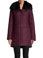 Weatherproof Faux-fur Trim Smocked & Quilted Walker Coat