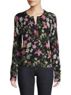 Lord & Taylor Petite Floral Button Front Cashmere Cardigan